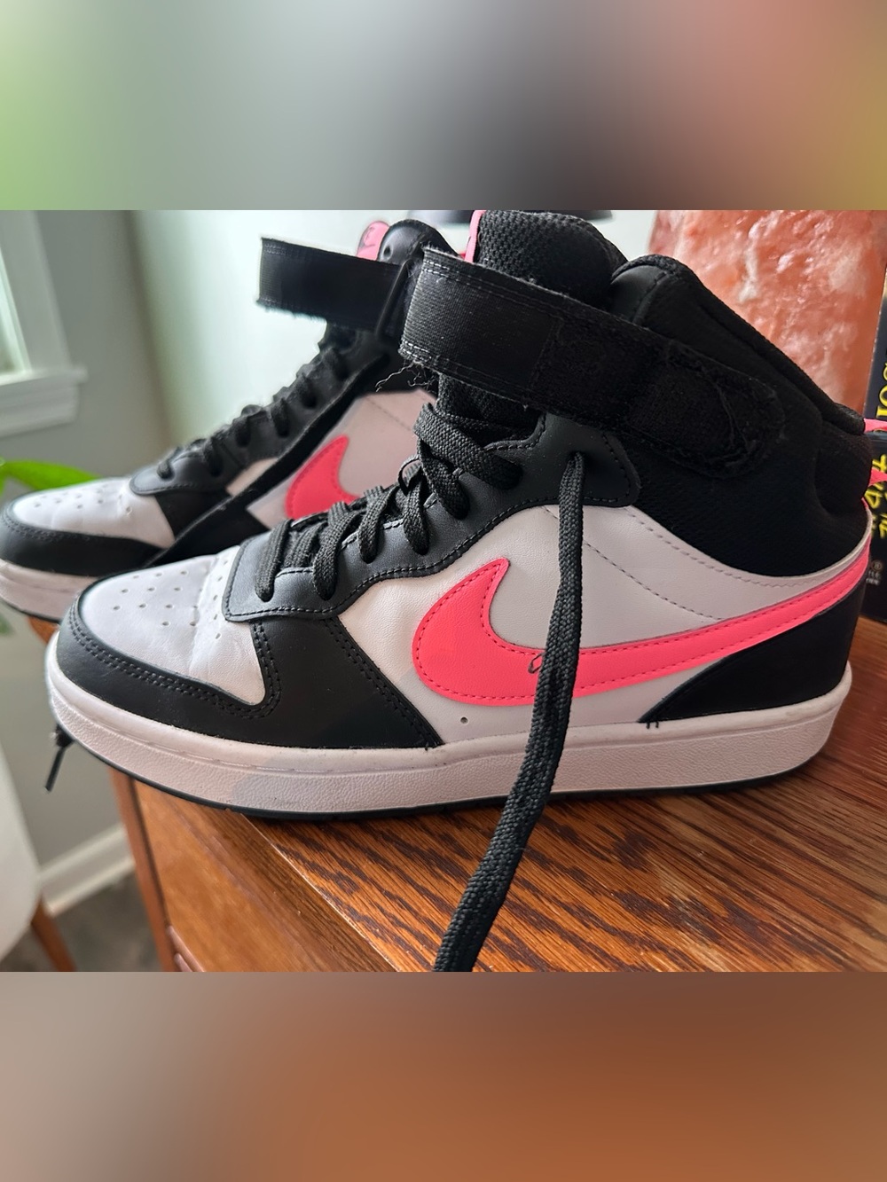 Nike Kids High-Top Sneakers in Black, White & Pink Accent